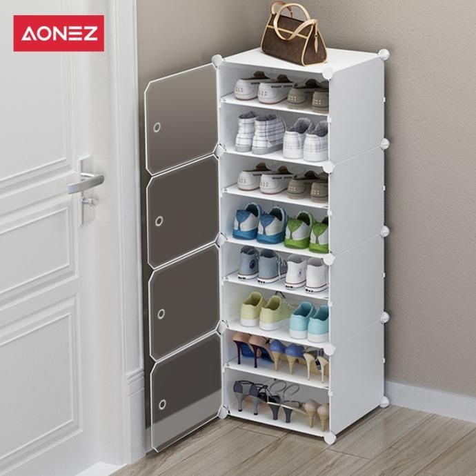 AONEZ Lemari sepatu 8 lapis, lemari sepatu plastik,lemari sepatu besar