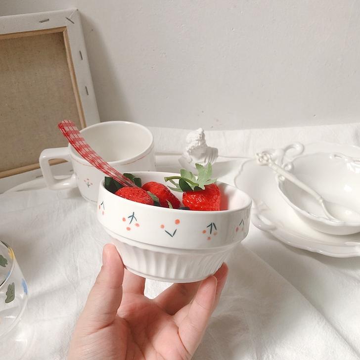 JAEHEE Cherry White Ceramic Bowl / Mangkok Keramik Putih Motif Ceri Aesthetic Korea Japan Premium Cu