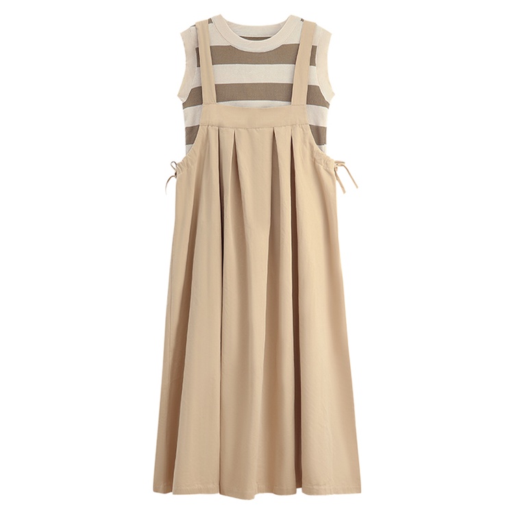 Red Strap dress wanita musim panas gaya baru kecil retro pinggang mid-panjang desain rok tie-up
