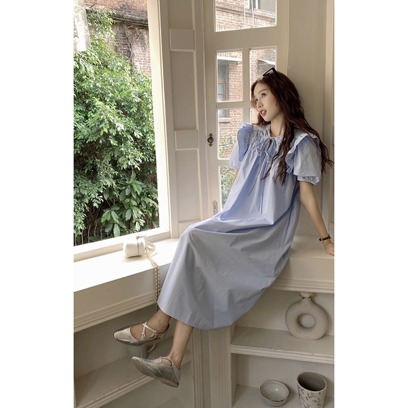 Red Design sense tie ruffles short sleeve dress summer 2023 new fashion small girl long skirt tide