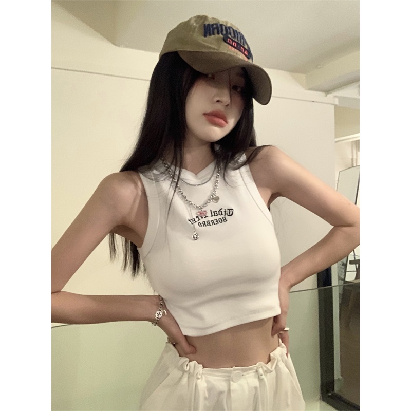 Red Hot girl white inner racer vest women s outerwear trendy summer 2023 new slim sleeveless short bottoming top