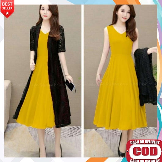 Dres Wanita Dewasa Terbaru 2023 Korea Jumbo Dress Pendek Selutut Kekinian Style Vintage Remaja Canti