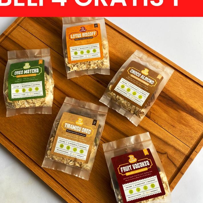 

Terlaris (5 PACKS) ON THE GRAIN Overnight / Instant Oats - Sarapan Sehat Cemilan Healthy Muesli !