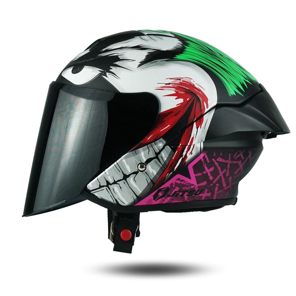Jitsu Helm Half Face Joker Hitam Gloss Visor Rainbow