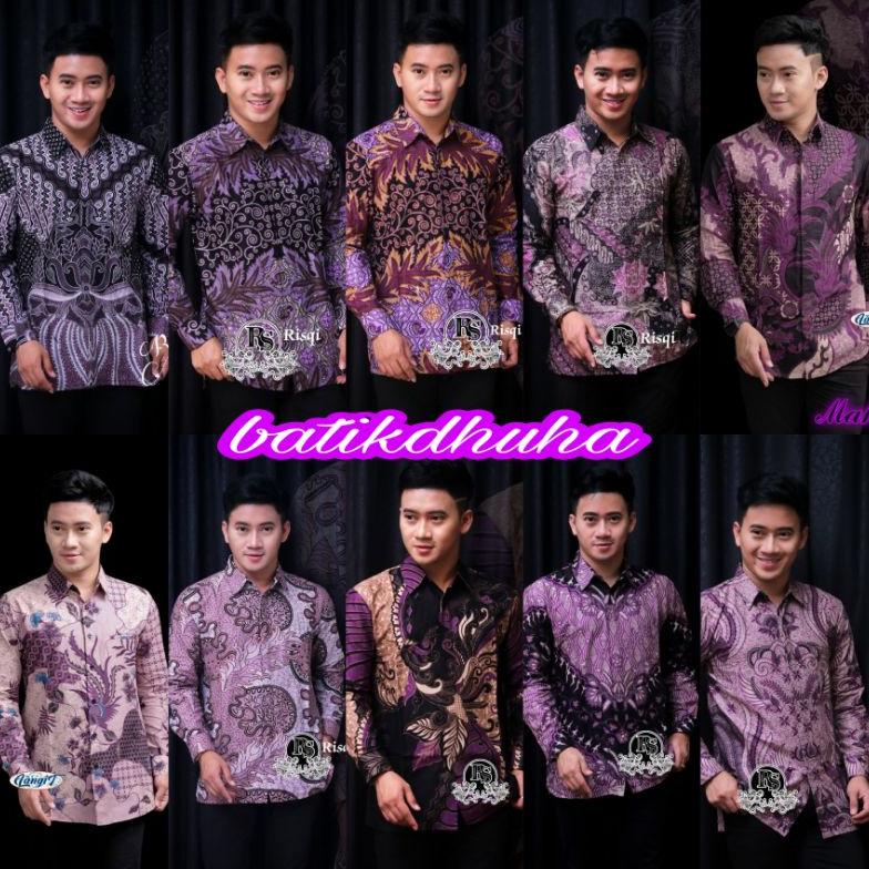 New BAJU BATIK KEMEJA PRIA LENGAN PANJANG SEKARJAGAT UNGU LILAC M L XL XXL