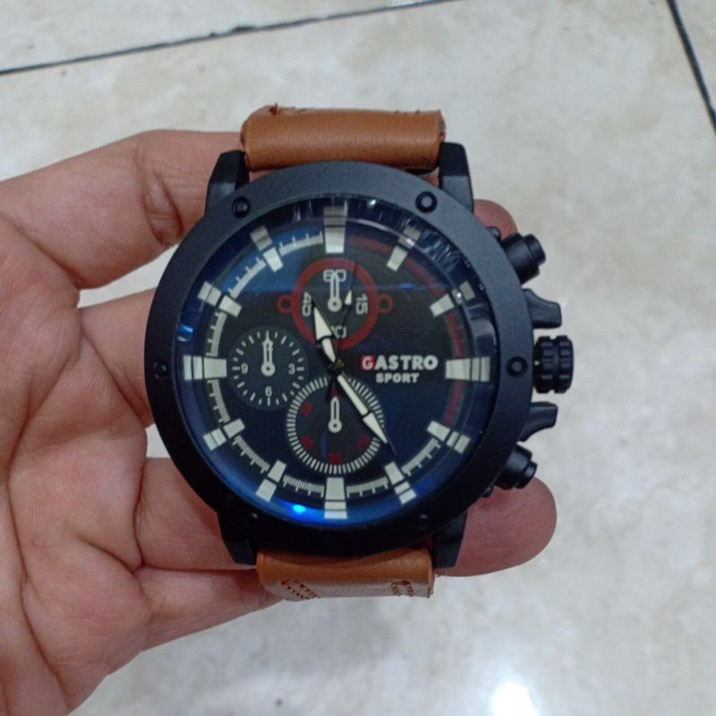 JAM TANGAN PRIA TALI KULIT ANTI AIR GASTRO