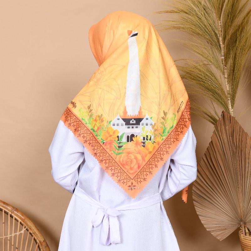 Gamita Scarf Hijab Kerudung Voal Segi Empat Motif Makassar Oren Orange