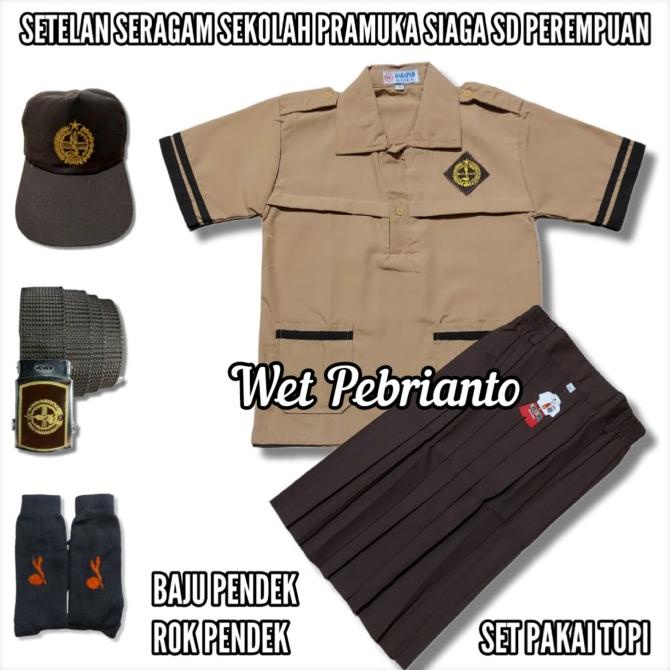 Setelan Seragam Pramuka SIAGA SD Perempuan Baju Pendek Rok Pendek