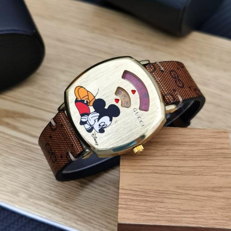 jam Tangan Analog Wanita Mike mouse Tali kulit
