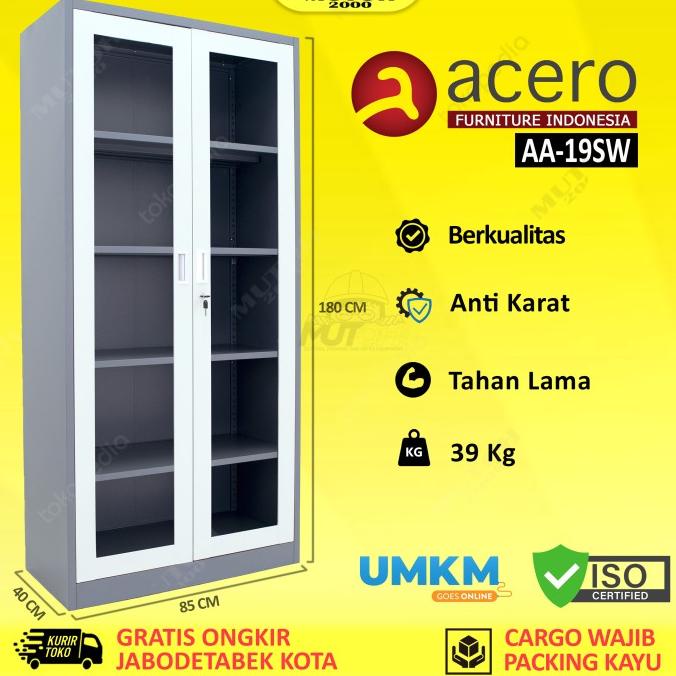 

New Acero Aa-19Sw Lemari Arsip Besi Full Plat Puntu Swing Kaca Pengiriman Cepat