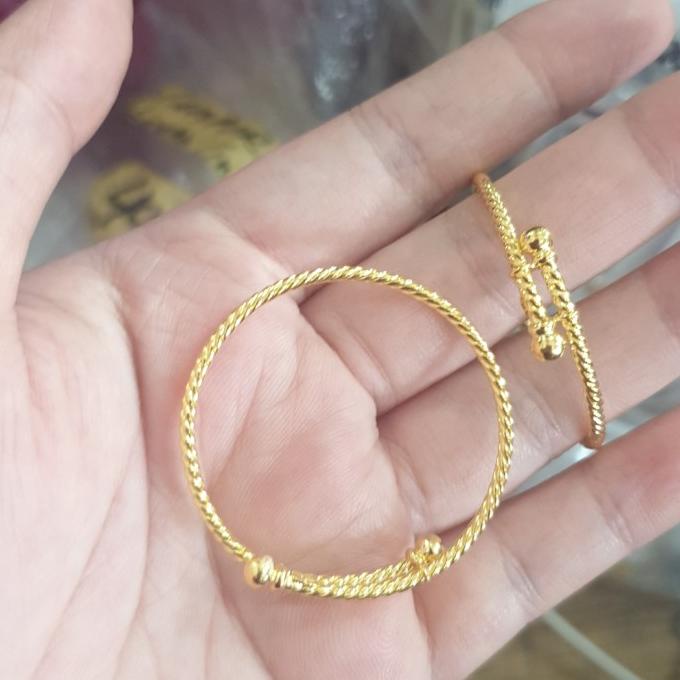 Gelang bulat bayi adjustable unisex laki perempuan emas asli 700 70%