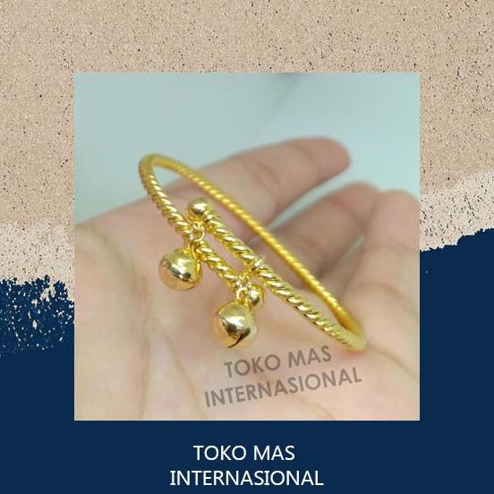 Gelang Emas Bayi Tambang Dan Bel 2 Gram Kadar 70%