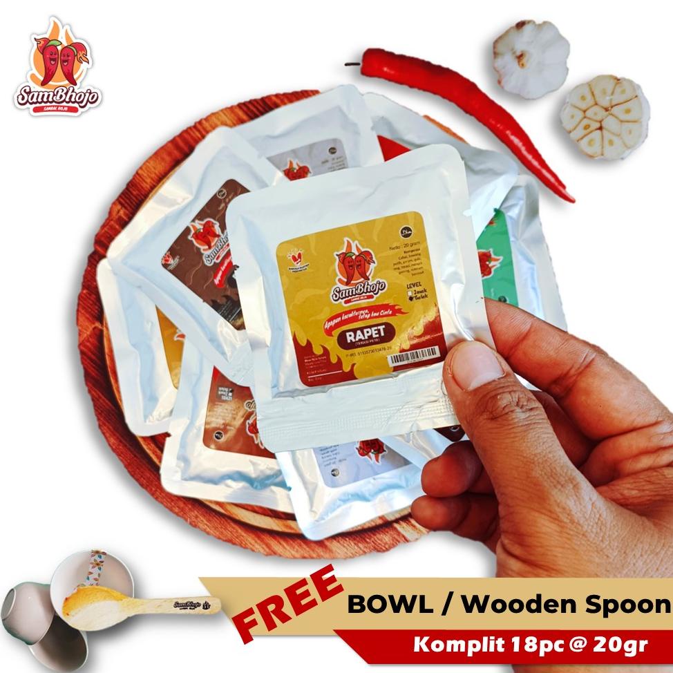 

SamBhojo - Sambal Sachet Komplit 18 Varian, Gratis Mangkok Safala/Wooden Spoon Non COD