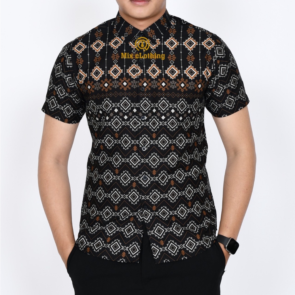 Baju Batik Pria Slimfit Kemeja Lengan Pendek Slim Premium Kode 1902