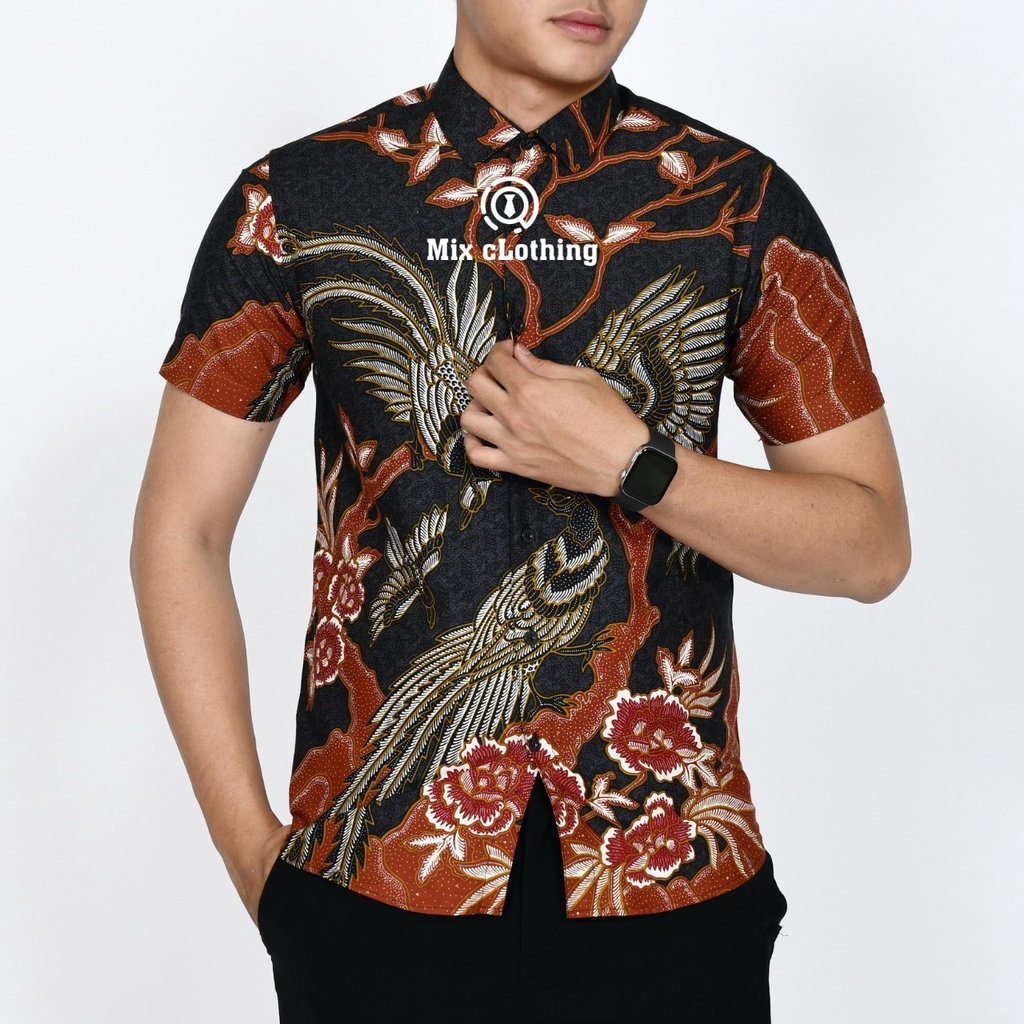 Baju Batik Pria Slimfit Kemeja Lengan Pendek Slim Premium Kode 2014