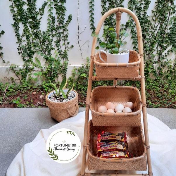 Rak Bambu / Rak Bumbu Dapur Susun / Anyaman Bambu Rotan / Rak Bawang