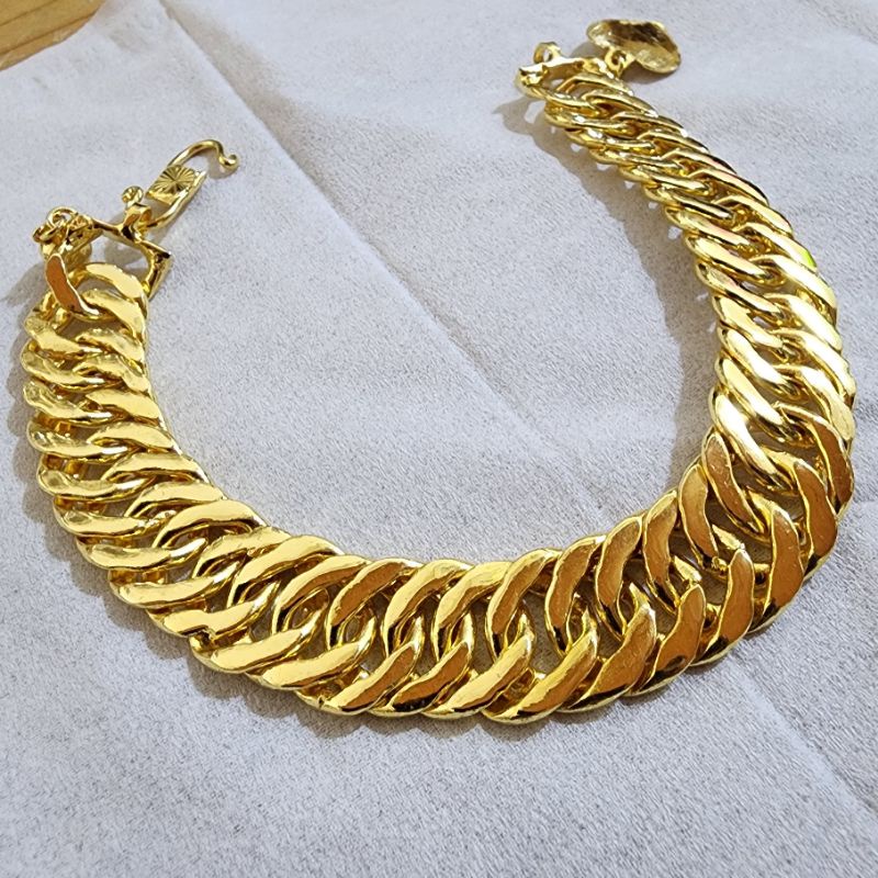 Gelang Rantai Double Besar Lapisan Emas 24k Lebar 13mm