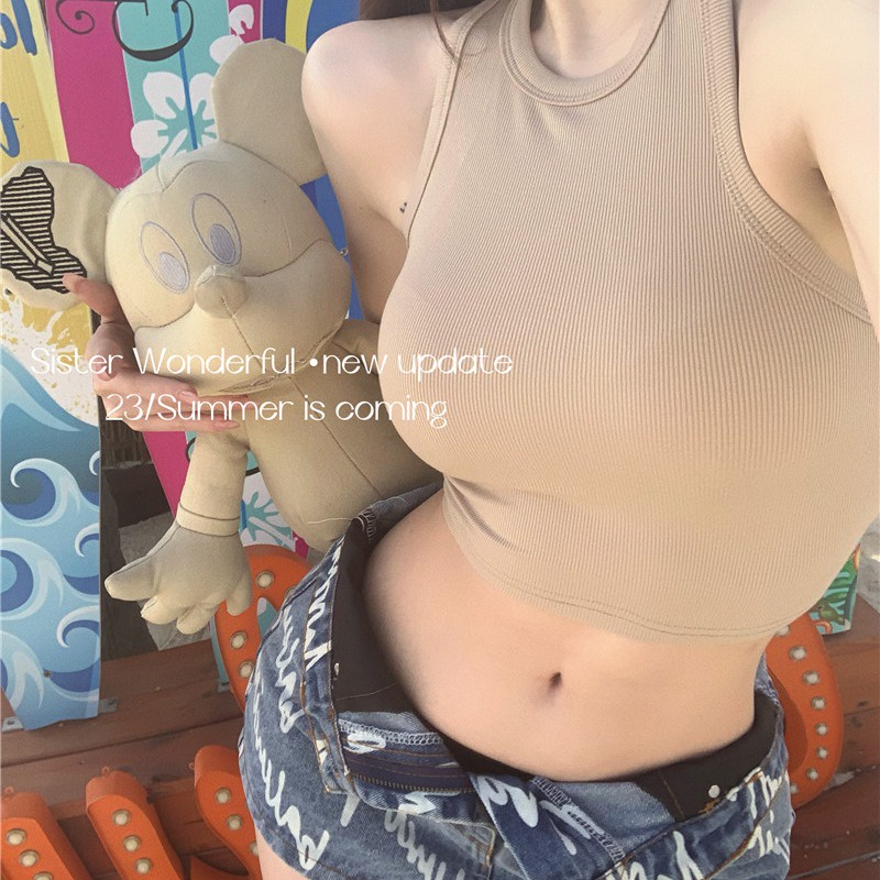 ∈❧cropped top elastis warna solid seksi musim semi dan musim panas tanpa lengan rompi bagian dalam kamisol top wanita membudidayakan diri anti-selip bottoming ceruk pelangsing #COD