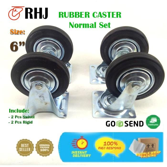 Terlaris Rhj Roda Trolley Caster Rubber / Roda Karet 6 Inch Set 4 Pcs