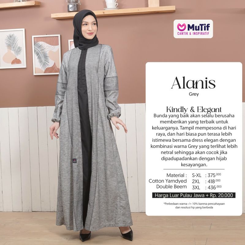 Mutif Alanis Grey Mist Black Baju Muslim Gamis Dress Casual Premium Terbaru Ori Lebaran 2023 Sarimbit