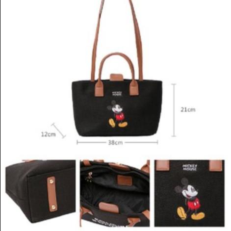 GRACEGIFT MICKEY MOUSE CANVAS TOTE BAG - BEIGE NEW