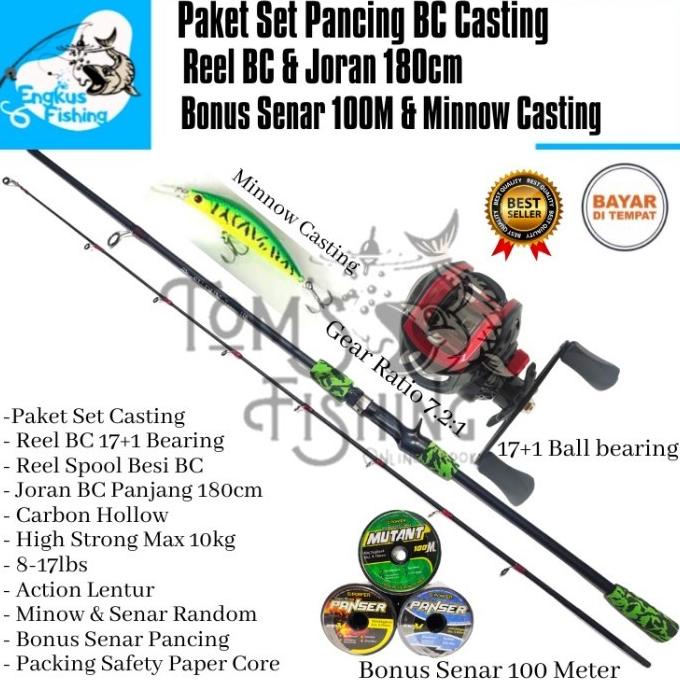 Paket Set Pancingan Casting Reel BC & Joran BC 180cm Lengkap Murah