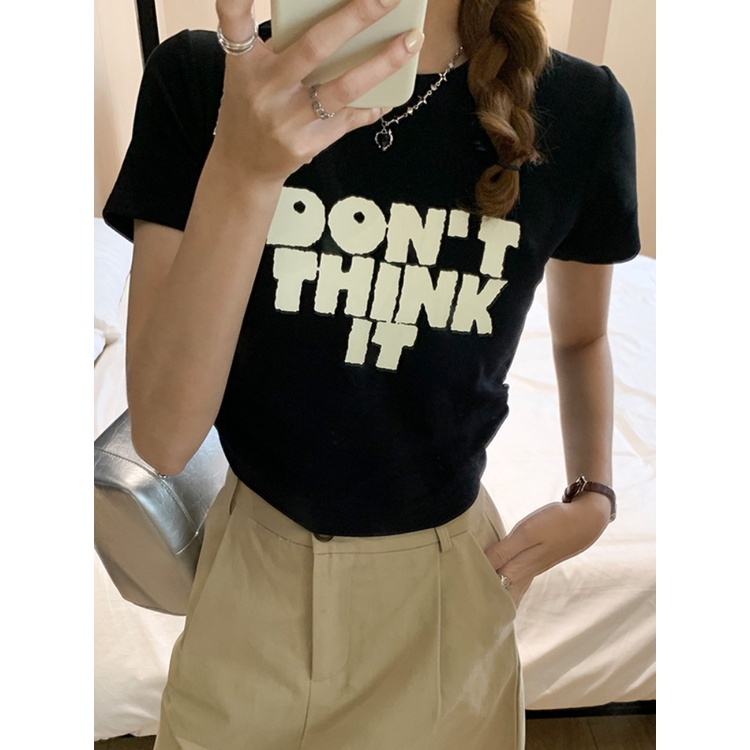 ₪♙☂Suhao kaos import wanita kaos wanita gaya korea lengan pendek kaos pendek perempuan American retro cotton front shoulder short-sleeved T-shirt women s summer design sense niche sweet and spicy slim fit tight short top