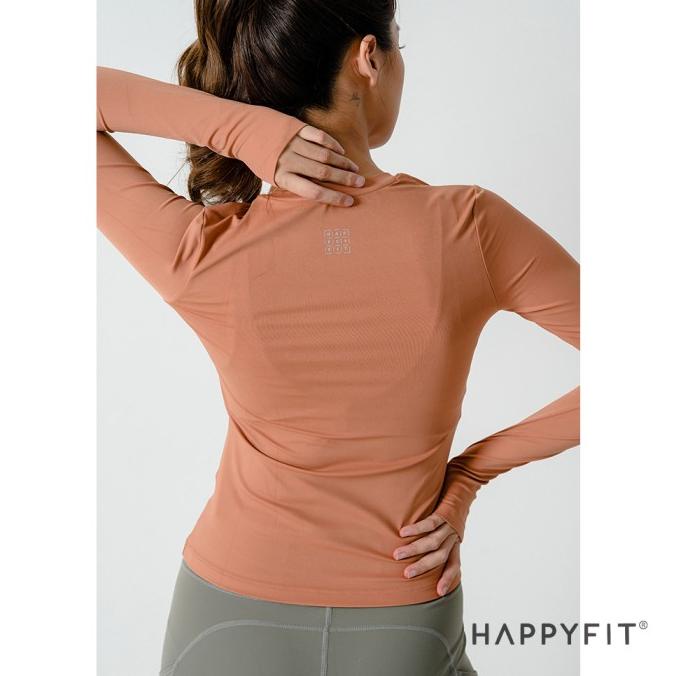 HAPPYFIT Long Sleeve Run Sports Top - Atasan Baju Olahraga Wanita - Peach Caramel,S