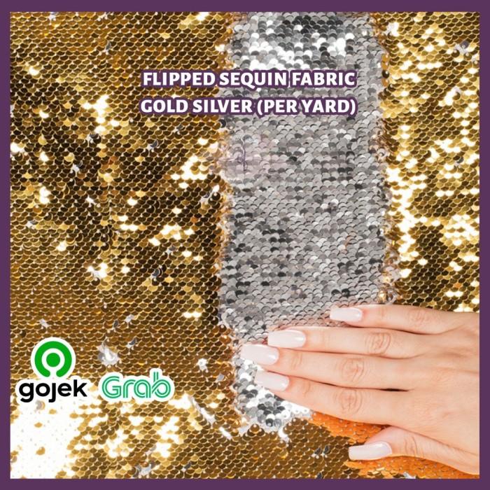 Terlaris Kain Sequin Flipped Sequin Fabric - Gold Silver