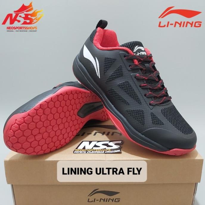 Sepatu Badminton Lining Ultra Fly Black Red AYTR 060-8 Original