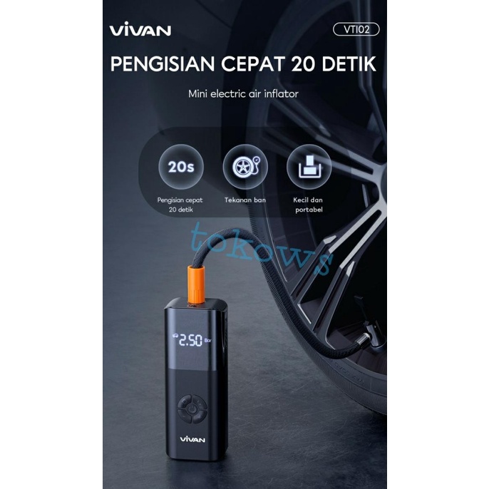 Vivan VTI02 Tire Inflator Pompa Ban Elektrik Mobil Motor Sepeda Bola
