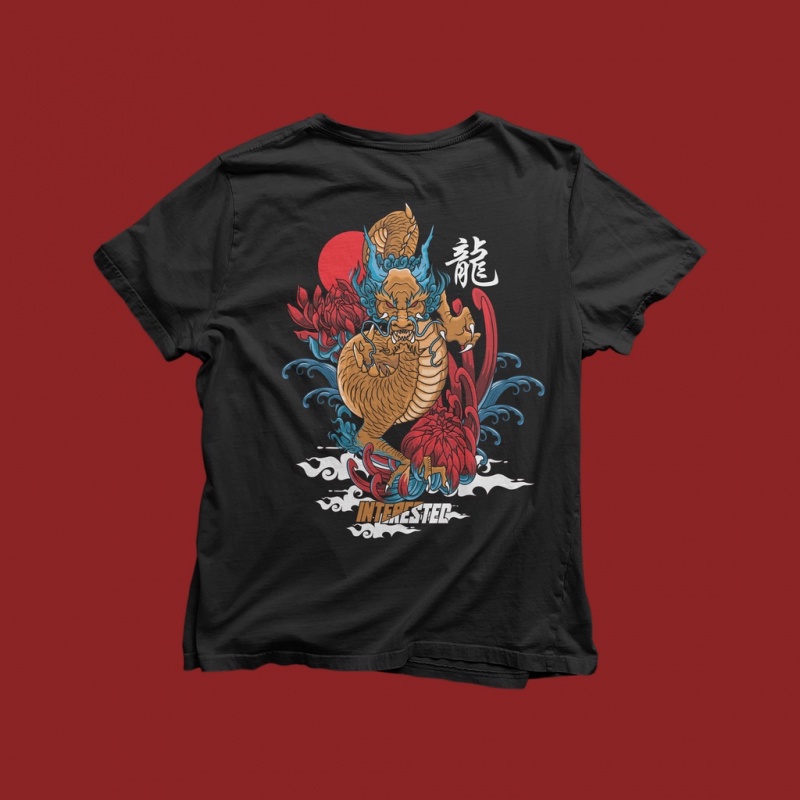 Kaos Dengan Design Konsep Jepang ( Naga ) - Sablon Plastisol