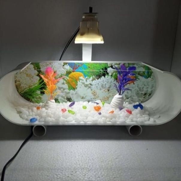 Aquarium / Akuarium Akrilik Ikan Hias /Ikan Cupang Fullset Lampu Led