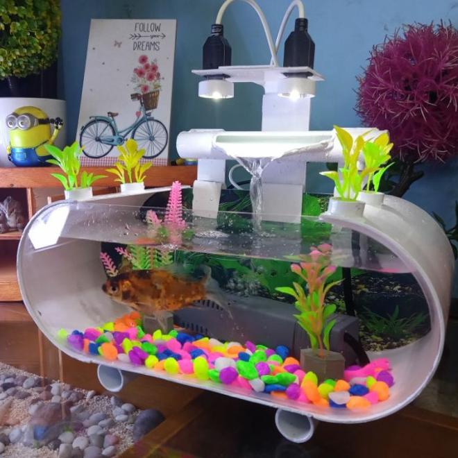 Hiasan Aquarium Mini Minimalis Akrilik Lengkap Fullset Ikan Hias