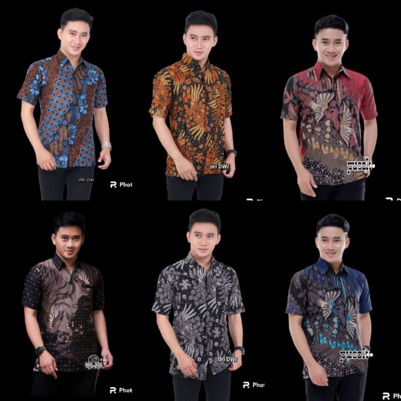 Batik Pria Lengan Pendek BATIK AZMIL HRB026 motif KERATONAN Kode 002 size M L XL XXL Reguler