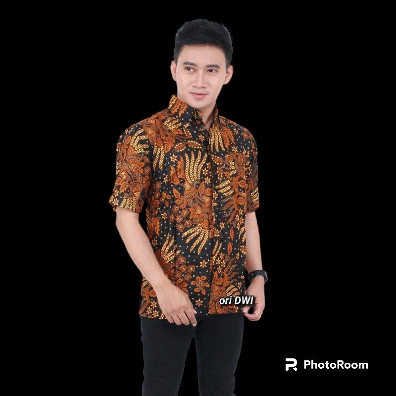 Batik Pria Lengan Pendek BATIK AZMIL HRB026 motif KERATONAN Kode 002 size M L XL XXL Reguler