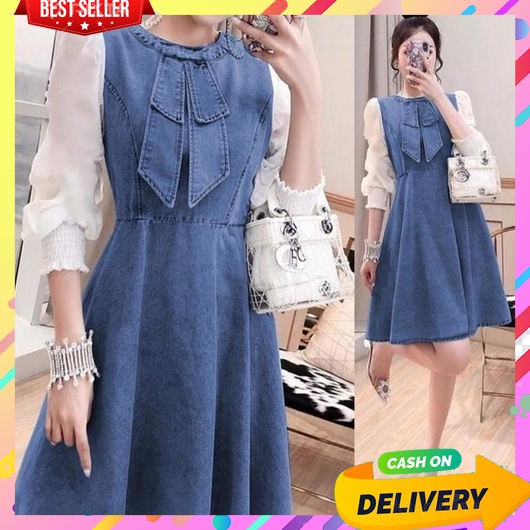 Dress Wanita Terbaru 2023 Korean Style Dewasa Dres Kondangan Selutut Elegan Muslim Remaja Jumbo Keki