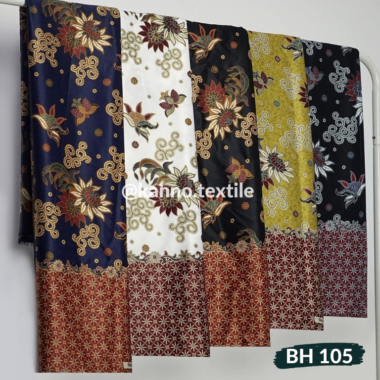 Kain Batik Halus Semi Sutra BH105 Motif Bunga Warna Navy/Putih/Hitam Gold/Kuning/Hitam Abu [BGS.28Jn