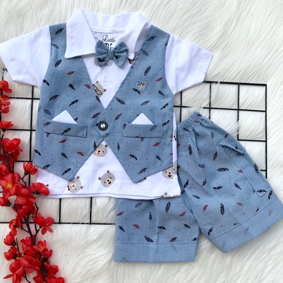 PL.6Jn23r ‑ Baju setelan kemeja 0-18 bulan rompi sambung celana pesta kondangan fashion anak bayi co