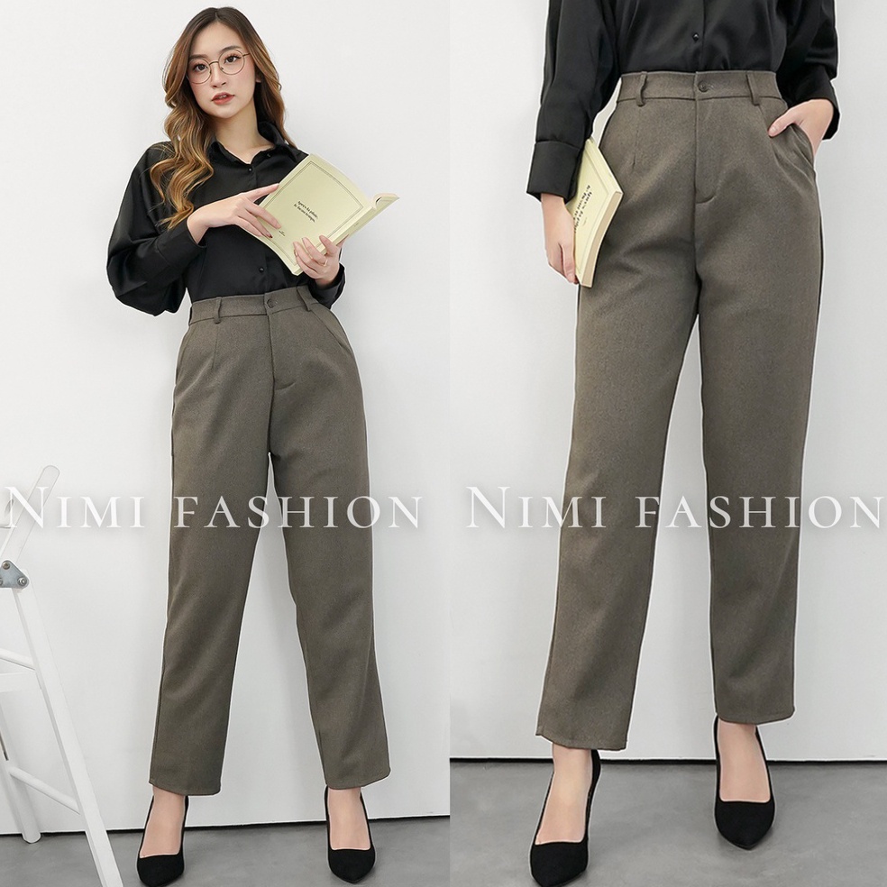 Star NIMI - Celana Bahan Kerja Wanita Pinggang Karet Belakang Celana Kantor Wanita Stretch Premium 