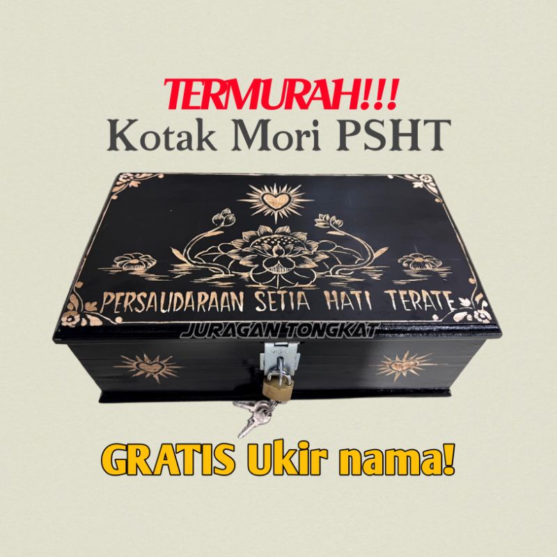 Kotak Mori PSHT Kayu Jati Ukir FREE UKIR NAMA motif Ukir Bunga Terate / Kotak Mori Ukir Murah / Kota