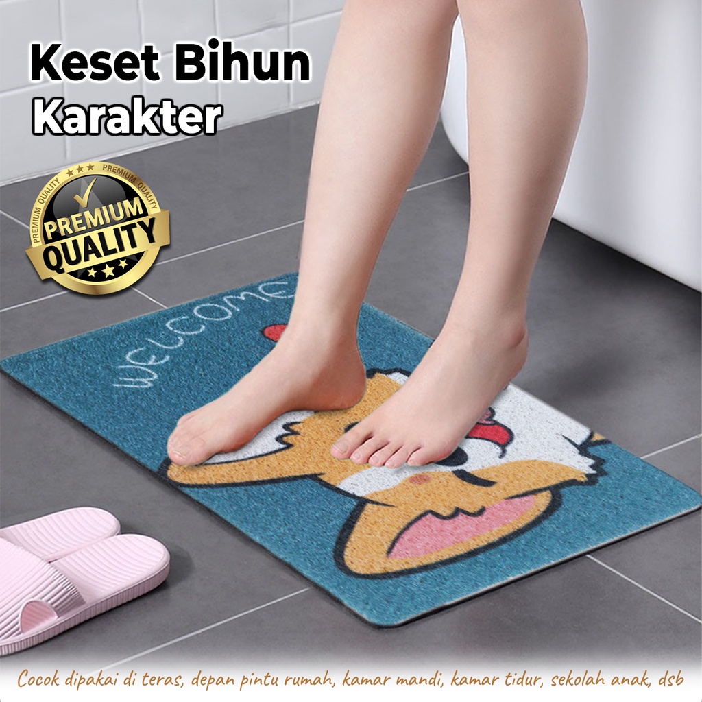 Keset Mie Bihun Karakter Motif Hewan Ukuran 60cm x 40cm Keset Kaki Bahan PVC Tebal Anti Slip Hiqh Quality Terpopuler - D9A1