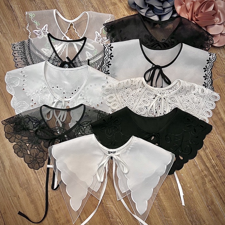 MENARIK Kerah Bordir, Kerah Palsu, Fake Collar, Kerah Instan Korea