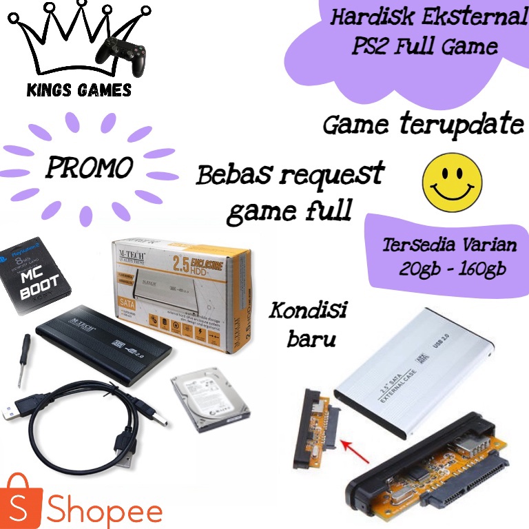 Terbatas HDD EKSTERNAL PS2 PLAY STATION 2 SUPORT SEMUA PS 2 FULL GAME BEBAS REQUEST LNT