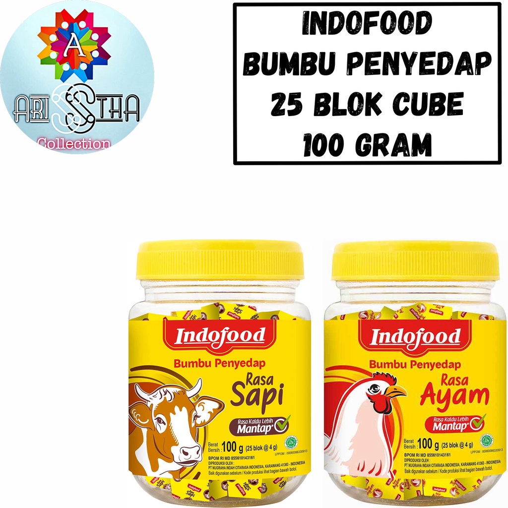 

Indofood Bumbu Kaldu Blok Penyedap Rasa Cube Kemasan Botol Plastik 25 Pcs 100 Gram