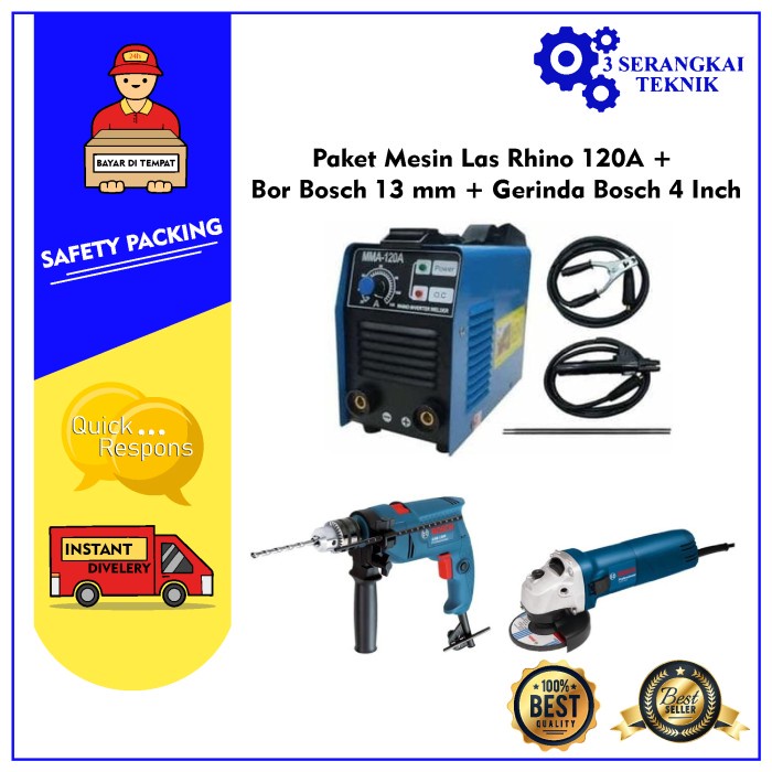 Terlaris Paket Mesin Las Rhino 120A + Bor Bosch 13 Mm + Gerinda Bosch 4 Inch