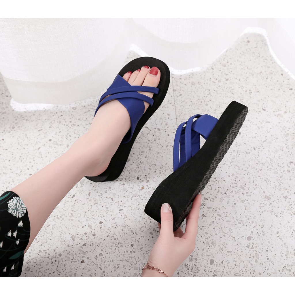 Flash Sale 6.6 SANDAL WANITA WEDGES SILANG SUEDE POLOS RM 68