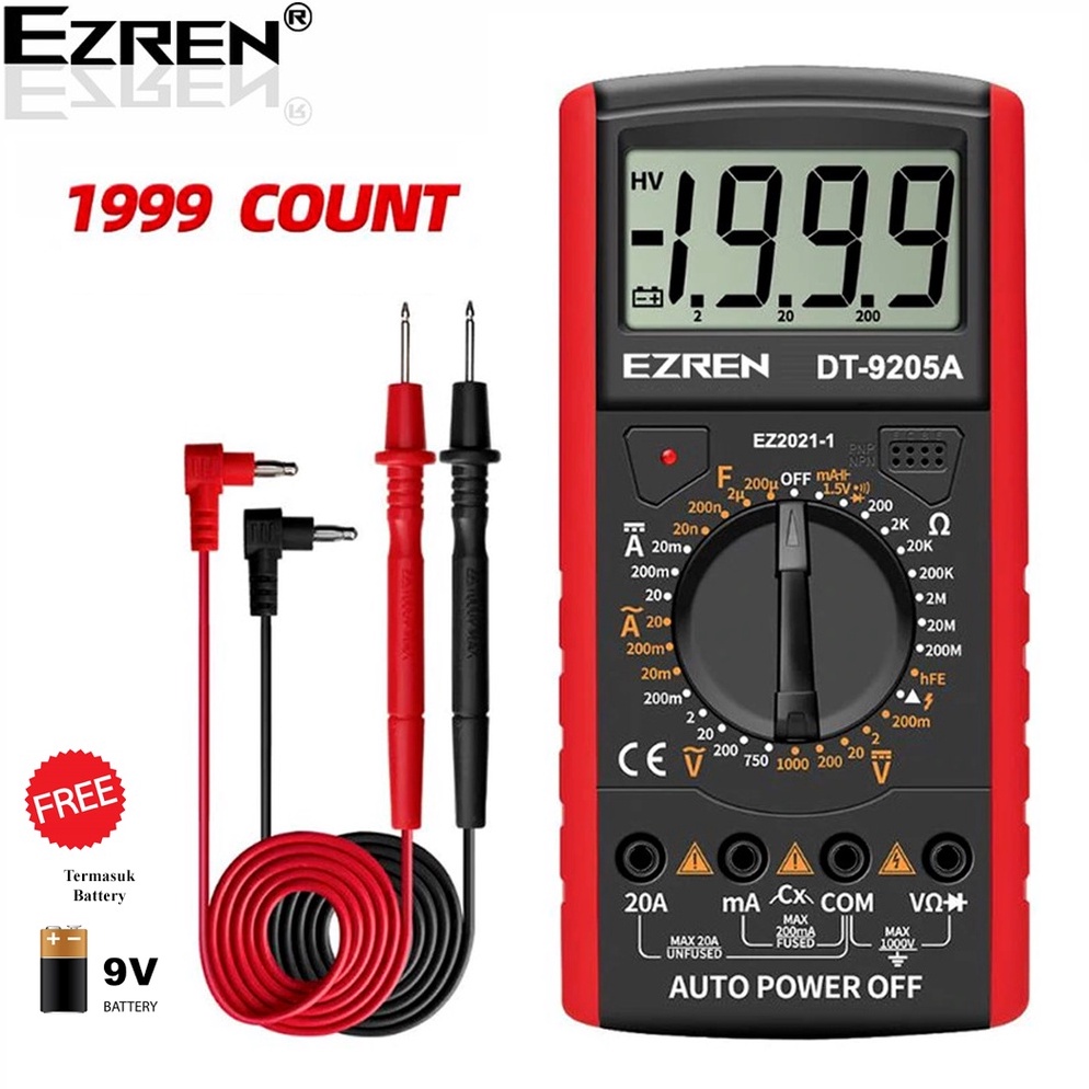 KT40PP84 EZREN DT-9205A Multimeter Avometer Multitester Digital DC AC Diode TR 7mg9y
