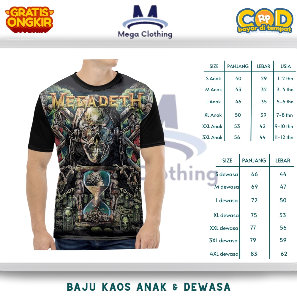 Kaos Band Megadeth Heavy Metal Unofficial Anak & Dewasa - Baju Couple Anak & Dewasa Band Megadeth He