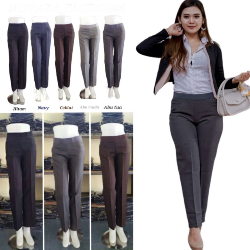 Celana kerja kantor wanita model terbaru pinggang karet celana formal wanita size S - 5XL muat BB40-